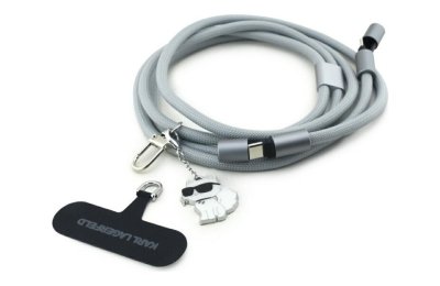Smycz do telefonu z kablem do ładowania USB-C - USB-C KARL LAGERFELD Crossbody Strap Choupette Charm 60W 1.5 m Szary
