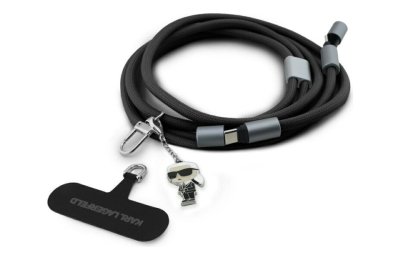 Smycz do telefonu z kablem do ładowania USB-C - USB-C KARL LAGERFELD Crossbody Strap Ikonik Charm 60W 1.5 m Czarny