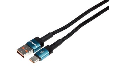 Wayme kabel do ładowania i synchronizacji, w oplocie z mikrofibry, 100 cm, USB > USB-C, max 100W, turkusowy