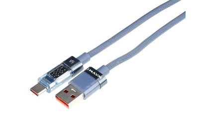 Wayme kabel do ładowania i synchronizacji, w oplocie z mikrofibry, 100 cm, USB > USB-C, max 66W z wyświetlaczem, niebieski