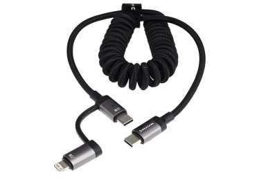 Wayme kabel do ładowania i synchronizacji, w oplocie z mikrofibry, spiralny, 50 - 150 cm, USB-C > USB-C / Lightning, max 60W