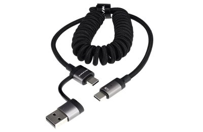 Wayme kabel do ładowania i synchronizacji, w oplocie z mikrofibry, spiralny, 50 - 150 cm, USB / C > USB-C, max 60W