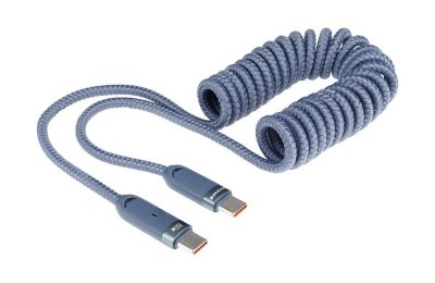 Wayme kabel do ładowania i synchronizacji, w oplocie z mikrofibry, spiralny, 50 - 180 cm, USB-C > USB-C, max 100W, niebieski