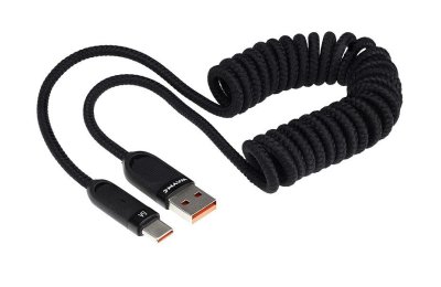 Wayme kabel do ładowania i synchronizacji, w oplocie z mikrofibry, spiralny, 50 - 180 cm, USB > USB-C, max 100W, czarny