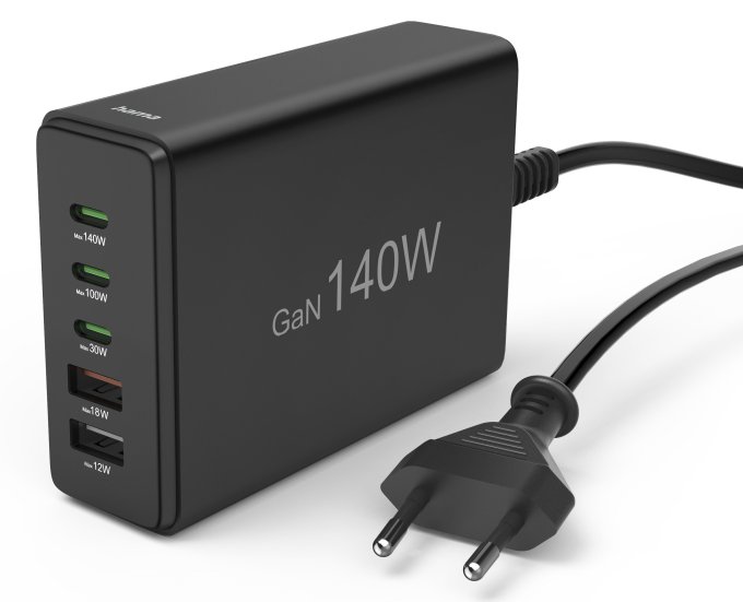 Hama GaN 140 W 3x USB-C + 2x USB-A czarna
