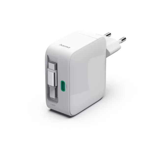 Hama GaN 65W 2x USB-C z wysuwanym kablem 00201957