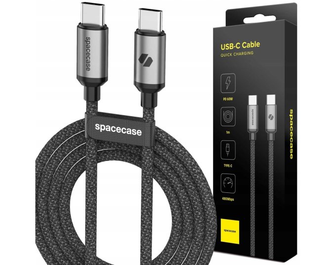 Kabel SPACECASE USB-C to USB-C Cable 1M 60W Czarny