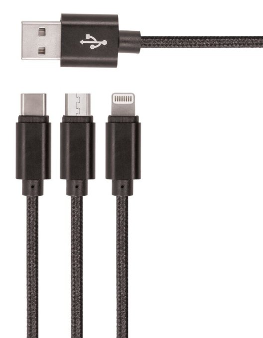 Kabel USB - Lightning/Micro USB/USB-C SETTY KN3W1 3w1 2A 1 m Czarny